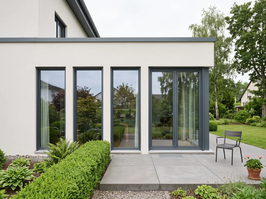 Dieselben bodentiefen Fenster nach der Reinigung, klares streifenfreies Glas